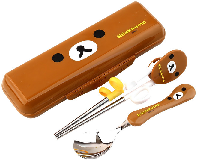 리락쿠마 스푼 교정젓가락 케이스 세트, 리락 브라운, 스푼 + 젓가락 + 케이스, 1개