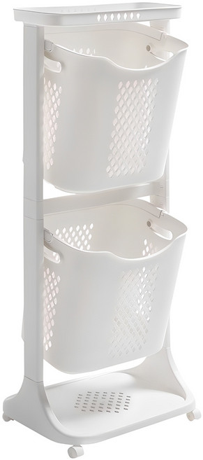 네이쳐리빙 VER 2 대용량 트롤리 스윙 2단 빨래바구니, 아이보리