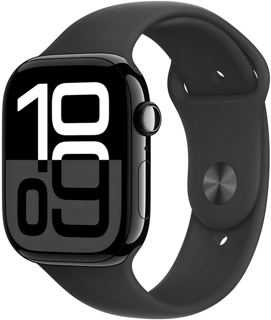 Apple 애플워치 10 GPS, 제트 블랙, 46mm, 제트 블랙 / 블랙 스포츠 밴드, S/M