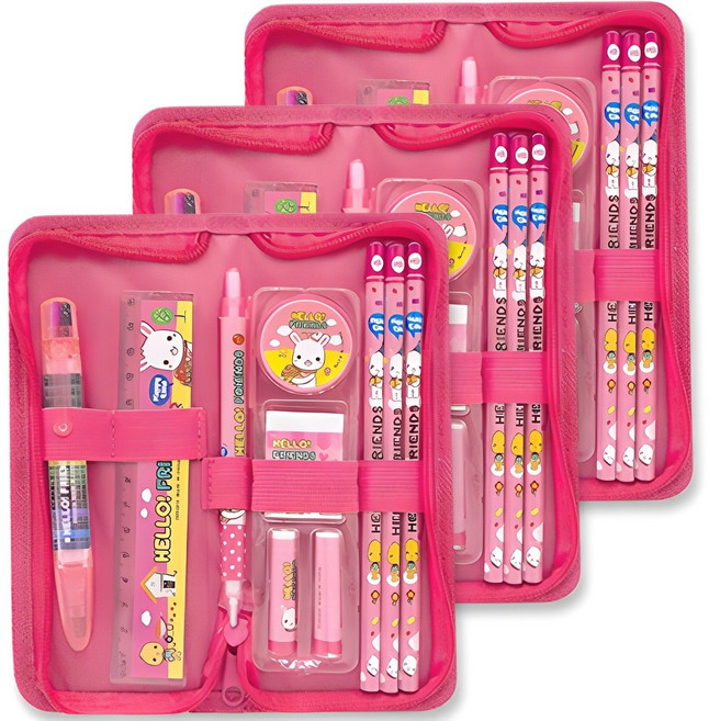 미소로 4000 지퍼케이스 문구세트, 핑크, 3세트