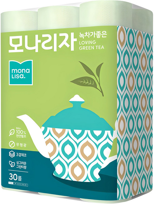 모나리자 녹차가 좋은 천연펄프 3겹 고급롤화장지, 30롤, 1개