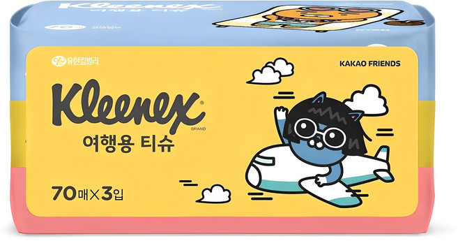 크리넥스 카카오프렌즈 여행용 티슈, 70매, 3개
