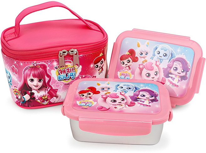 르번 캐치티니핑 데일리 이중락 스텐 도시락 2종 + 가방 세트 YP5336, 혼합색상, 1세트