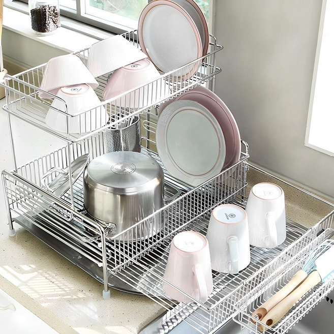 아이넥스 클린엣지 4.0 식기건조대, 2단, 실버, 1개