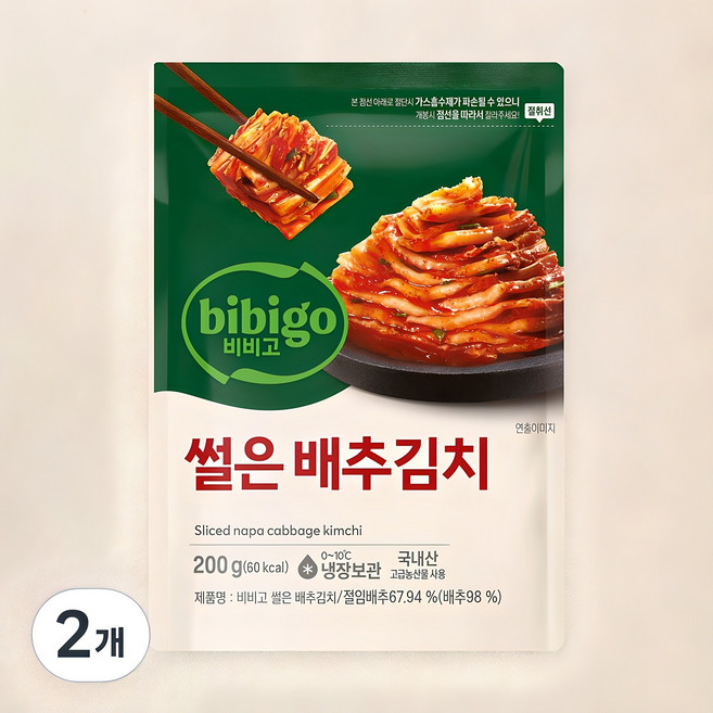 비비고 썰은 배추김치, 200g, 2개