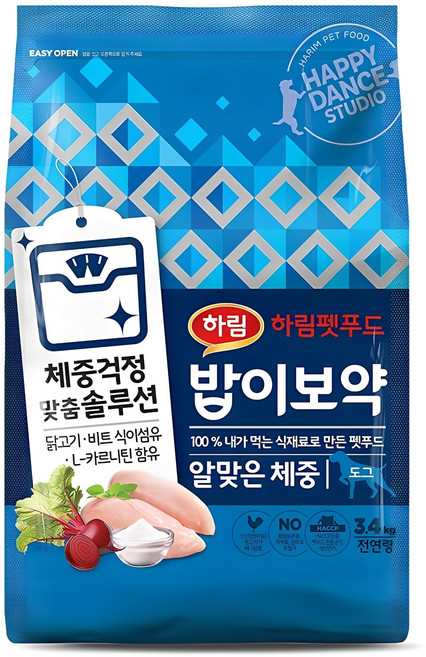 하림펫푸드밥이보약 강아지 기능성 사료, 다이어트(체중유지), 3.4kg, 1개