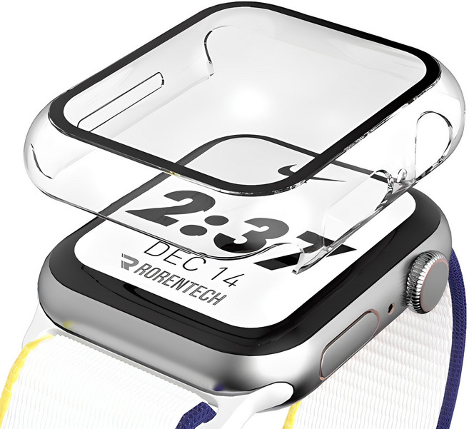 로랜텍 애플워치 호환 풀커버 강화유리 액정보호 케이스, 투명, 1개