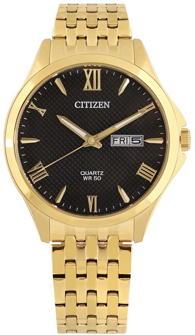 CITIZEN 經典格紋 星期日期 日本機芯 不鏽鋼手錶 黑x鍍金 BF2022-55H 41mm