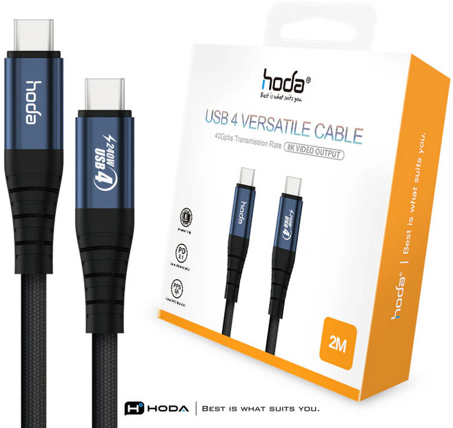 HODA 編織快充線, 240W USB4 5A, 1個裝, 200cm