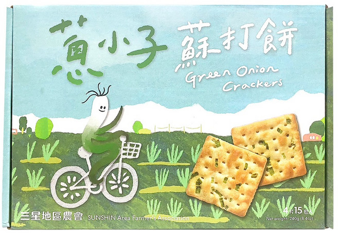 三星地區農會 蔥小子蘇打餅 植物五辛素青蔥餅乾, 240g, 1盒裝