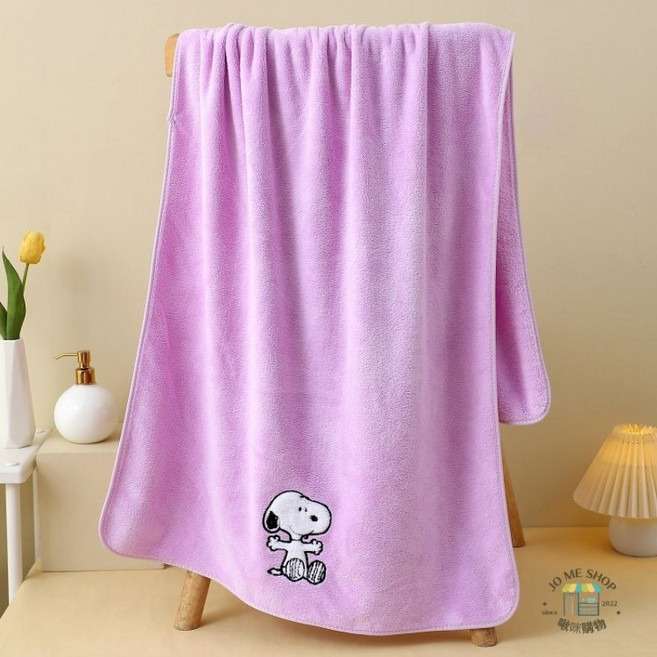 SNOOPY 史努比 純棉刺繡毛巾 可愛卡通造型 親膚 吸水速乾, 紫色浴巾(70x140cm), 1個
