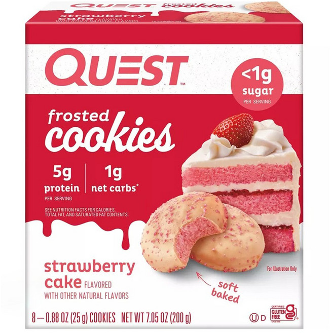 Quest 草莓蛋糕風味糖霜餅乾 8包入, 1盒, 200g