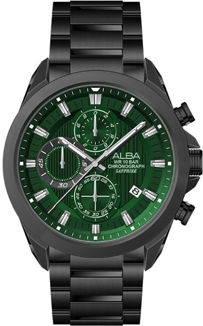 【ALBA 雅柏】限定森林綠面盤計時手錶 43mm 黑色錶殼錶帶 藍寶石鏡面 型號AM3819X1