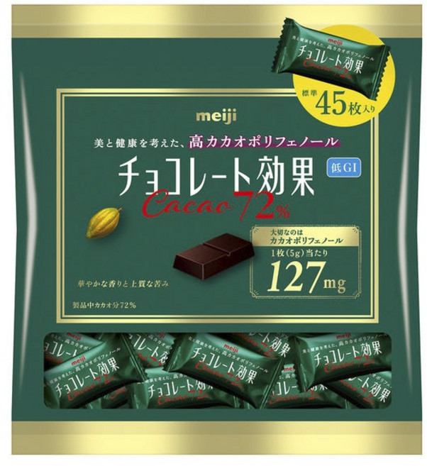 meiji 明治 袋裝CACAO 72%黑巧克力 45包入, 1個, 225g