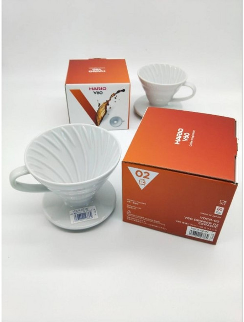 HARIO V60 白色陶瓷濾杯手沖咖啡組合 (1-4人份) 含VCF02濾紙, 1個, VDCR-02-W錐型濾杯, 1-4人份