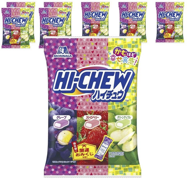 MORINAGA 森永 HI-CHEW 嗨啾 袋裝綜合水果軟糖 葡萄口味+草莓口味+青蘋果口味, 8袋, 86g