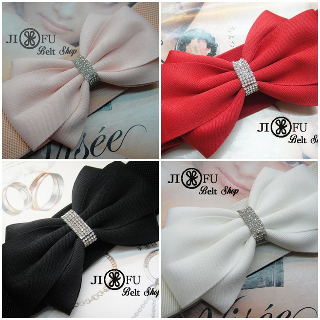 JIFU 鉅釜 甜美水鑽蝴蝶結腰封腰帶 彈性洋裝皮帶時尚配件