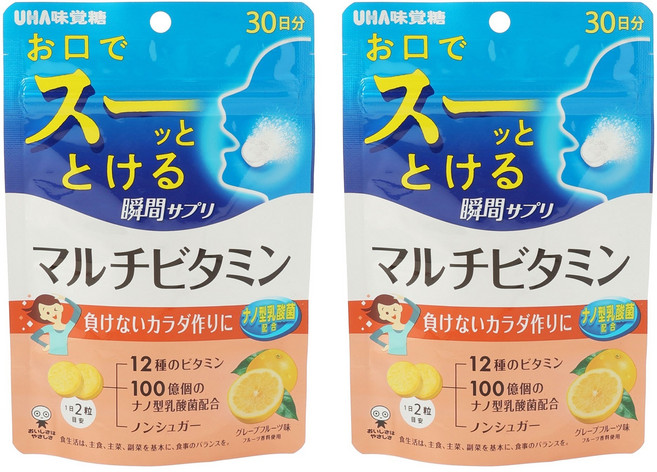 UHA 味覺糖 綜合維生素錠 葡萄柚口味, 2包, 60顆