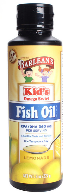 BARLEAN'S Kids Omega Swirl魚油 EPA DHA 360mg 檸檬味, 1瓶, 227g