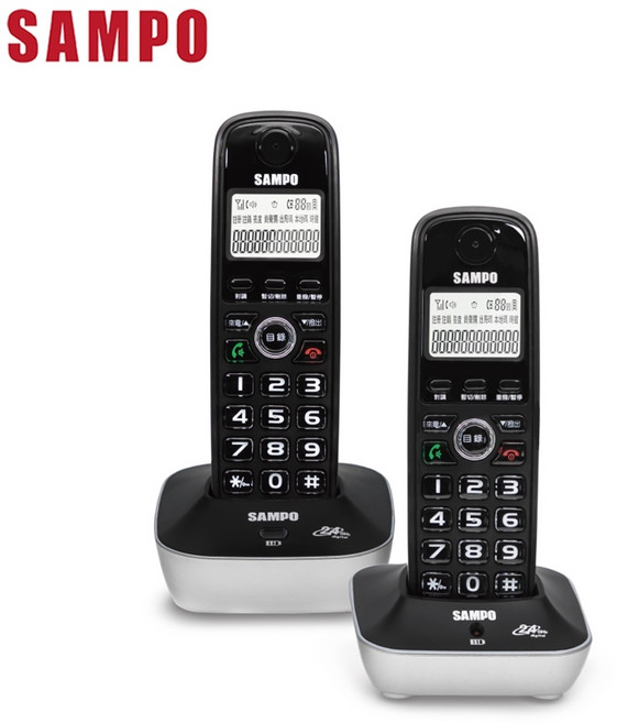 【原廠保固】SAMPO聲寶 雙子機無線電話 免手持 加大按鍵 內線呼叫 CT-B301DL, 鈦銀黑