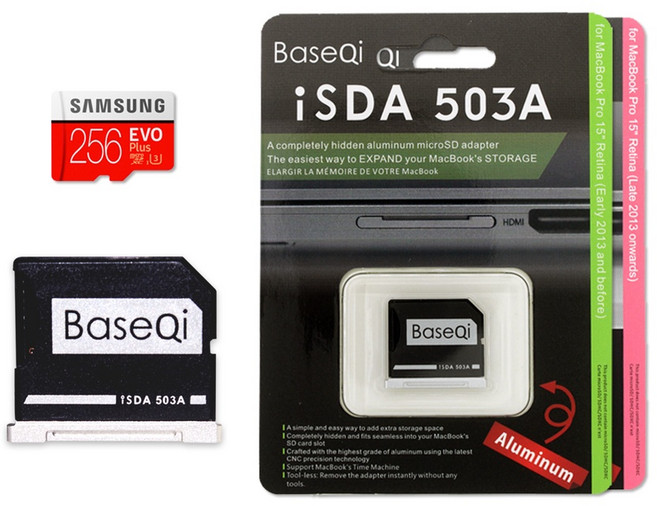 BaseQi Macbook Pro 15吋 含三星256GB記憶卡 隱藏式鋁合金擴充卡套, iSDA 503ASV, 1個