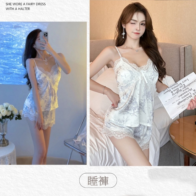 午夜衣櫥 冰絲緞面睡衣套裝