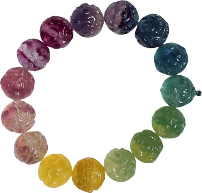 晶石幸運 彩虹螢石雕刻手串 12-13mm 職場適用