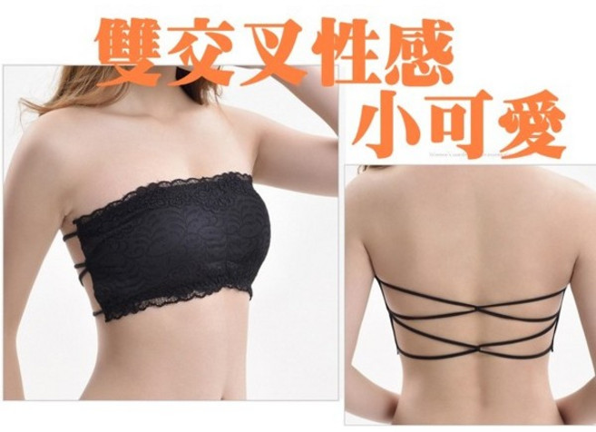 蕾絲後背交叉露背短版抹胸 C18 (附胸墊)