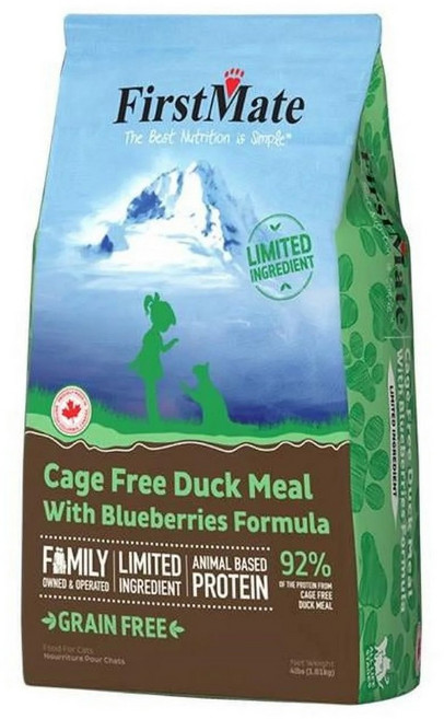 FirstMate 第一饗宴 無穀鴨肉藍莓配方貓飼料 限量成分 1.8公斤 小顆粒, 1個, 1.8kg, 鴨肉，藍莓