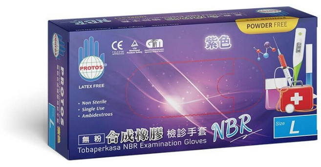 多倍NBR特厚款合成橡膠手套, 紫色, XS, 100枚入