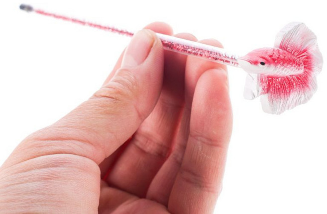 臥水族 鬥魚棒 新款樹脂鬥魚趣味互動展尾訓練玩具棒 模擬鬥魚缸玩具裝飾, 紅色, 1個