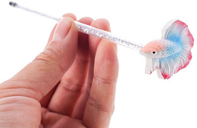 臥水族 鬥魚棒 新款樹脂 趣味互動展尾訓練 模擬鬥魚缸裝飾, 藍色, 1個