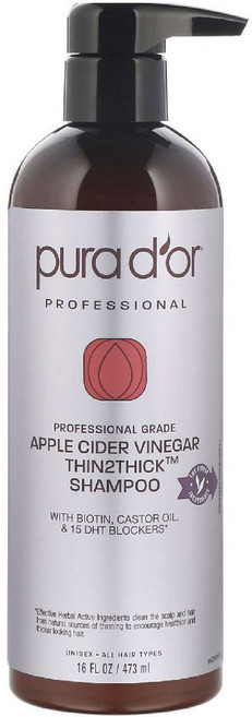 pura d'or 蘋果醋THIN2THICK洗髮精, 473ml, 1瓶