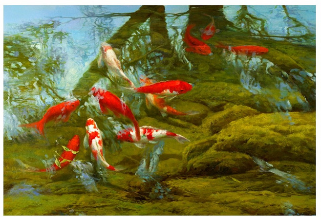 富貴有魚手繪油畫 60x90cm, 詳見包裝
