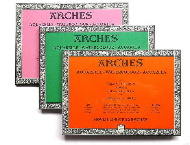 ARCHES300g水彩本(26*36cm) 水彩 素描 油畫適用, 粗紋-橘20入