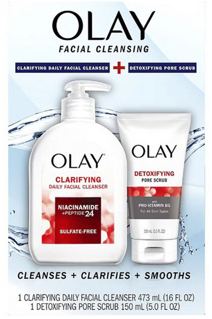 OLAY 歐蕾 每日淨透洗面乳 473ml +毛孔淨化去角質膏 150ml, 1組