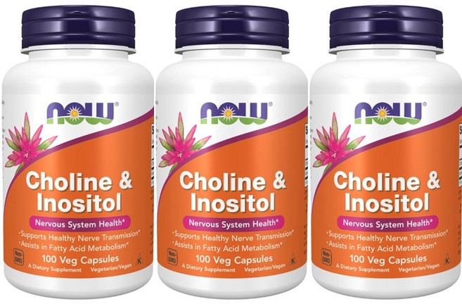 NOW Foods 膽鹼&肌醇膠囊, 100顆, 3罐