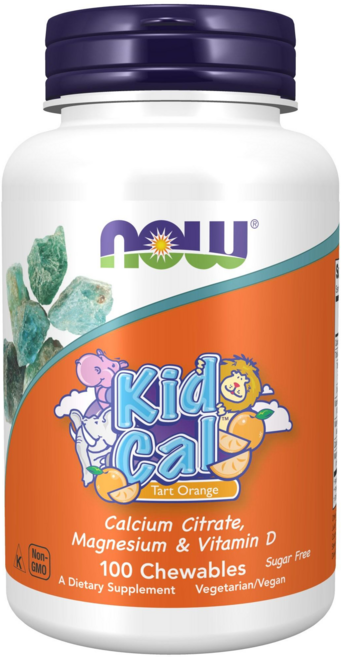 NOW Foods 孩童鈣鎂&維他命D複合咀嚼錠 橘子風味, 100錠, 1罐