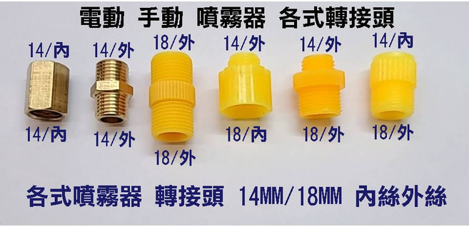各式噴霧機轉接頭 M14轉M18內外絲轉換接頭 電動手動噴霧器配件, 黃色