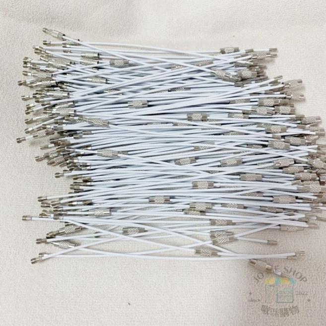 包膠環保鋼索彩色鋼絲圈吊牌鑰匙圈, 白色, 1個