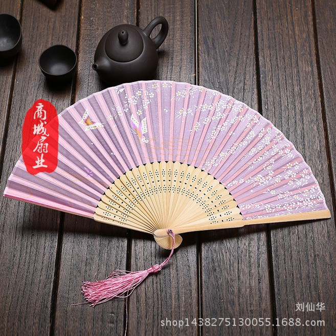 天龍紡 高級時尚折扇 摺疊扇 古風中國風絲綢扇, 5, 1個