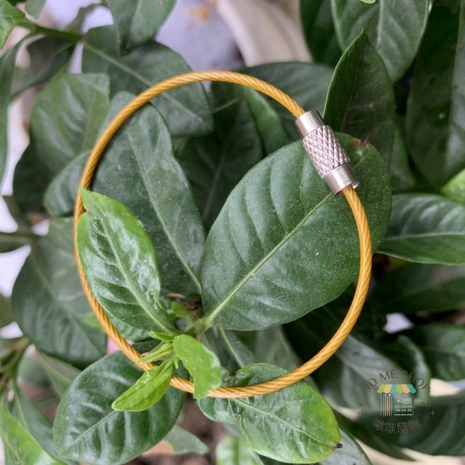 包膠環保鋼索鋼絲圈 行李吊牌鑰匙扣, 黃色, 1個