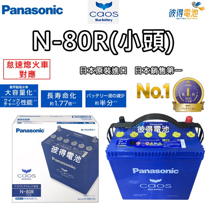 Panasonic N-80R(小頭) CAOS怠速熄火電瓶, 1個