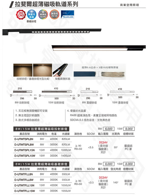 舞光 拉斐爾超薄磁吸軌道燈系列 RA90高演色性 多款組合, 8W 投射 聚光,黃光 3000K