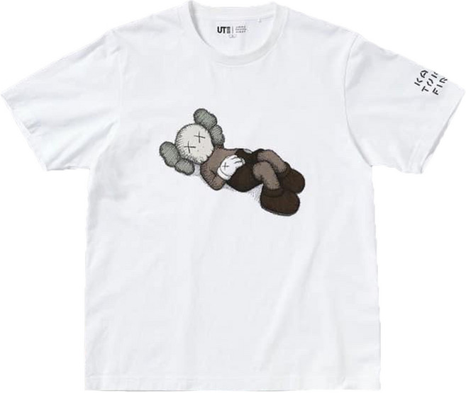 Uniqlo x Kaws 日本限定聯名短T恤 舒適百搭潮流上衣, 白色躺好款