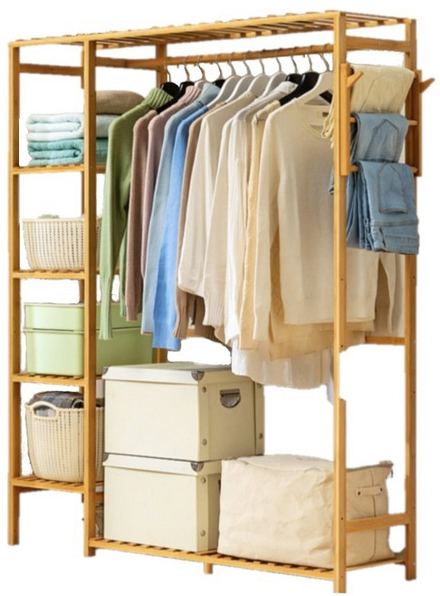 AOTTO 日式簡約開放式衣櫃 衣帽架, 原木色