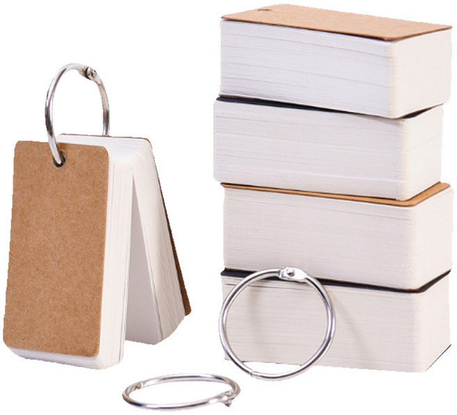 環扣式活頁單字卡 加厚空白便攜留言卡紙 學習筆記本, 黑色【小款】, 1個