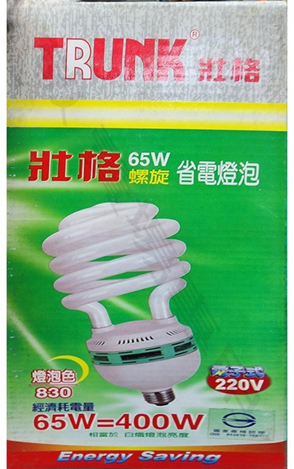 TRUNK 壯格 65W E27 螺旋 燈泡 220V 省電 房間 市場, 燈泡色(黃光3000K), 1個