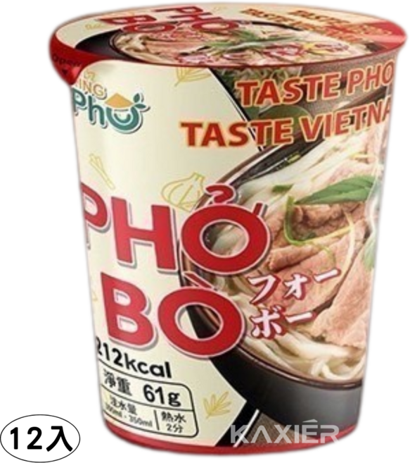 越南 KING PHO 王麵河粉 熟牛肉風味 杯麵, 12份