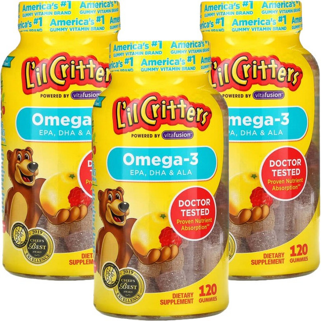 L'il Critters 孩童Omega-3 DHA軟糖 覆盆子&檸檬風味, 120顆, 3罐